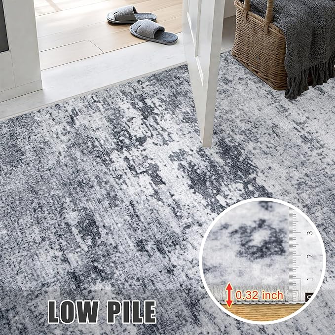 2'x5'Runner Rug Washable Rug: Modern Abstract Soft Thin Runner Rug Grey - Image 7