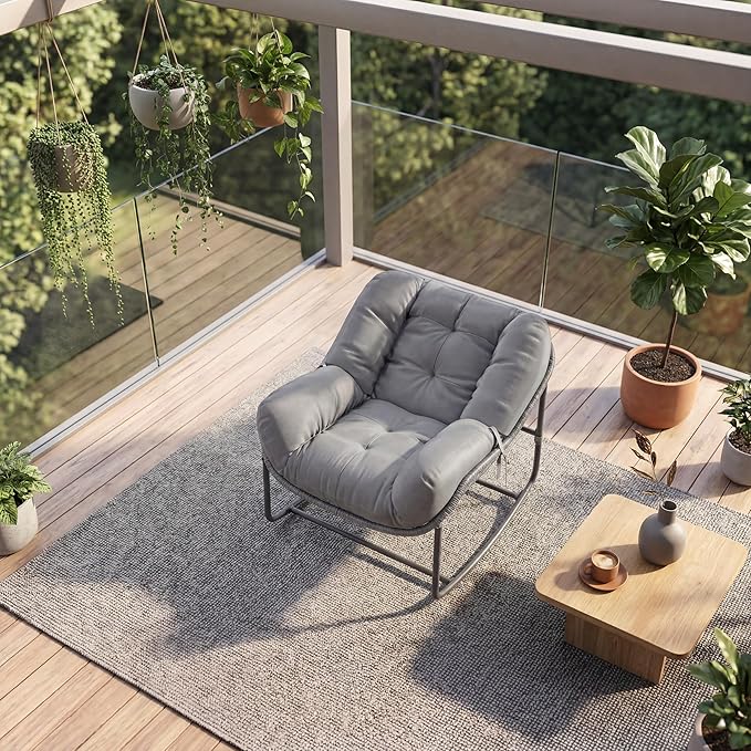 GarveeLife Outdoor Lazy Rocking Chair, Single Metal Rocker - Image 7