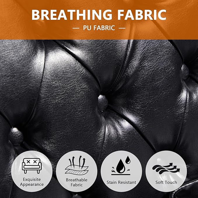 LEVNARY Chesterfield Chair Leather, Upholstered Sofa Chair - Image 4