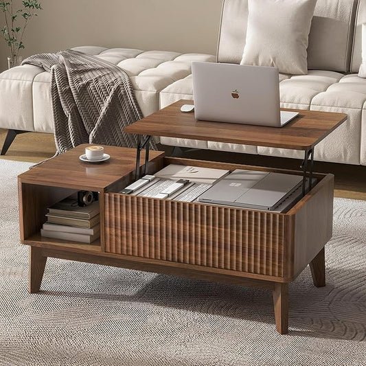 LYNCOHOME Fluted Lift Top Coffee Table by LYNCOHOME