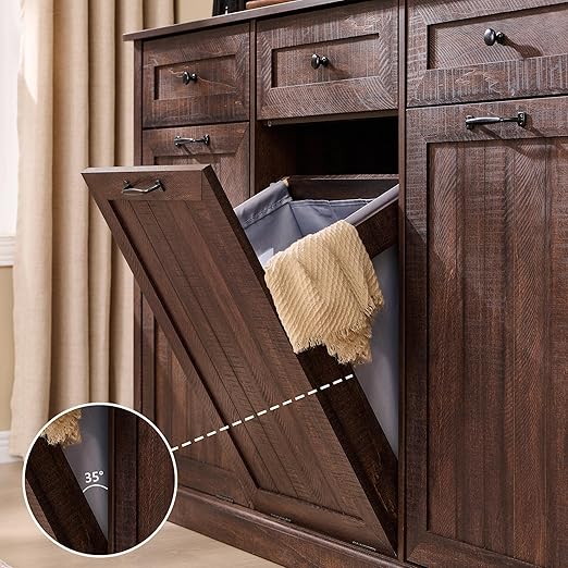 IFGET Triple Tilt Out Trash Can Cabinet, 20 Gallon Farmhouse Laundry Hamper - Image 6