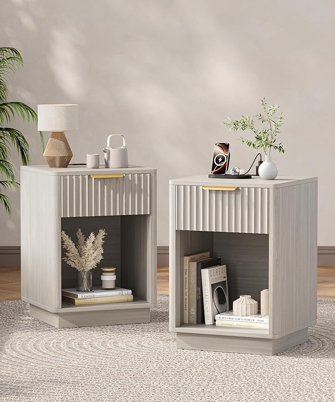 Akxomel Fluted Nightstands Set of 2, Wooden Night Stand - Image 6