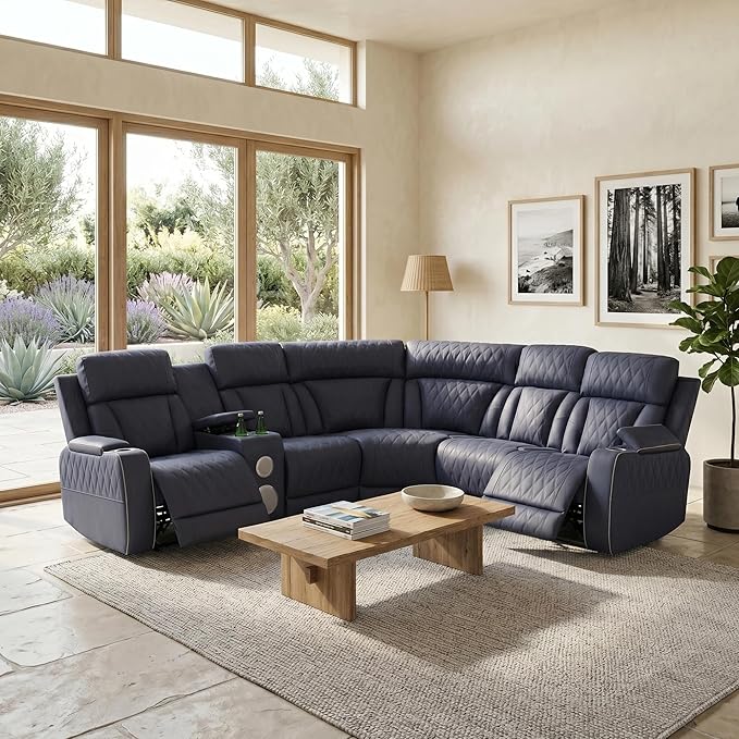 Power Recliner Sectional Sofa, L-Shaped Living Room Furniture Set, Reclining - Image 3