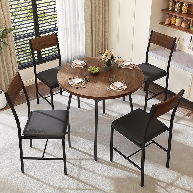 Pamapic Round Dining Table Set for 4, Kitchen Table and Chairs for 4, Dining - Image 8
