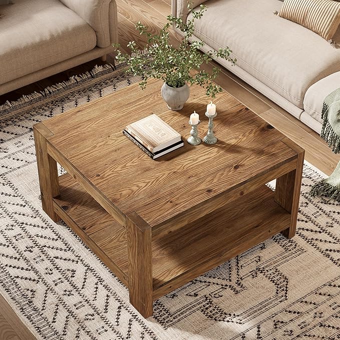Solid Wood Coffee Table, 31.5" Square Farmhouse Center Table - Image 7