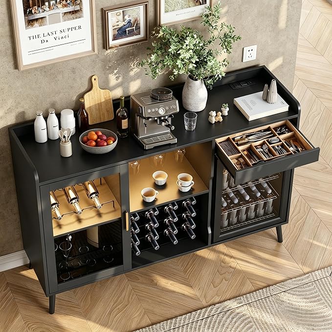 Coffee Bar Cabinet with Fridge Space, Liquor Cabinet with Wine Rack & Drawer - Image 3