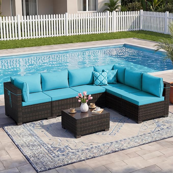 CHABATREE 7pcs Outdoor Patio Furniture Sets, Rattan Conversation Sectional Set by Unknown