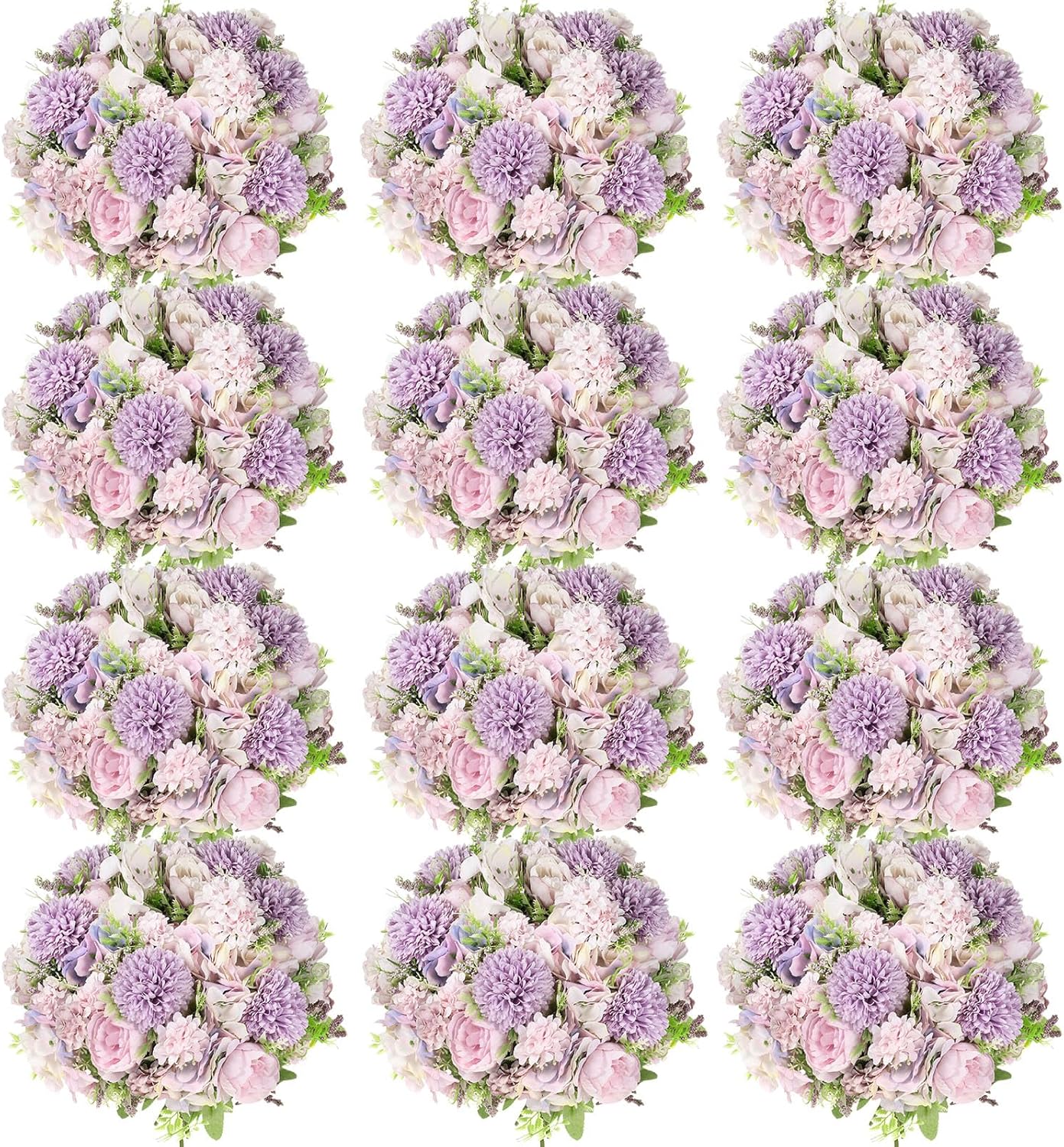 Tigeen Artificial Flowers Artificial Peonies Silk Flowers Faux Peony Fake Peony Silk Hydrangea Bouquet for Wedding Table Centerpiece Floral Vase Decor(Light Purple,12 Bundles)
