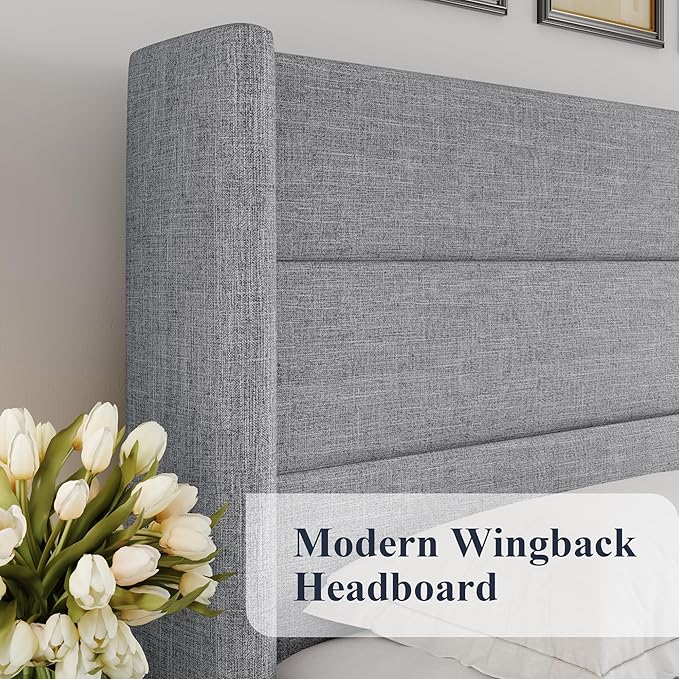 Allewie King Size Lift Up Storage Bed, Modern Wingback Headboard, Hydraulic - Image 4