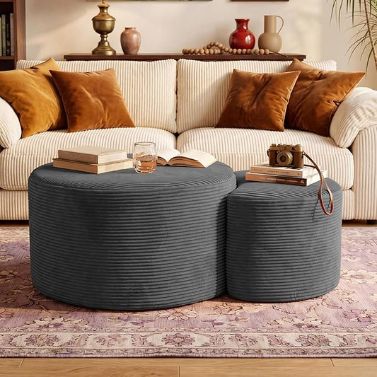 BSHOMGI Boneless Ottoman Nesting Coffee Table Set of 2, Corduroy Soft Foot Rest by BSHOMGI