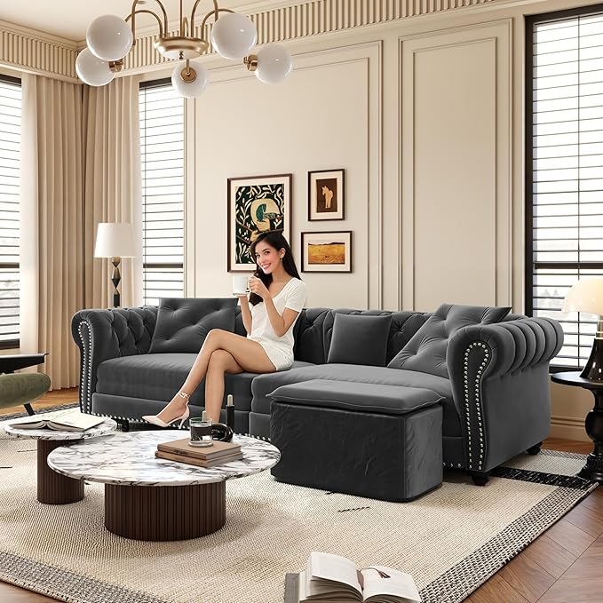 89" Velvet Pull Out Sofa Bed - Image 8