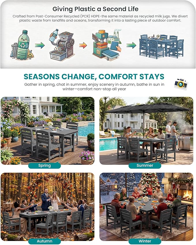 SERWALL Patio Dining Sets for 6 Person, HDPE Dining Set - Image 6