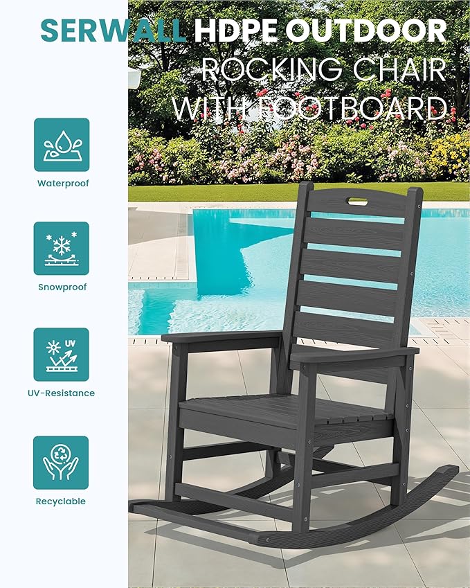 SERWALL Outdoor Rocking Chair, Oversized Rocking Chair - Image 4