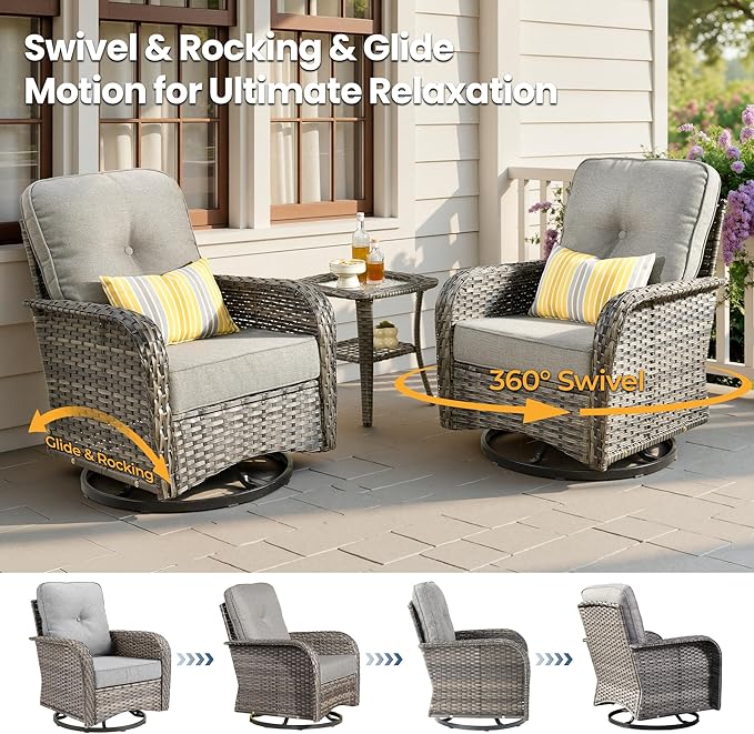 Outdoor Swivel Rocker Patio Chairs, 3 Piece Patio Furniture Set - Image 3