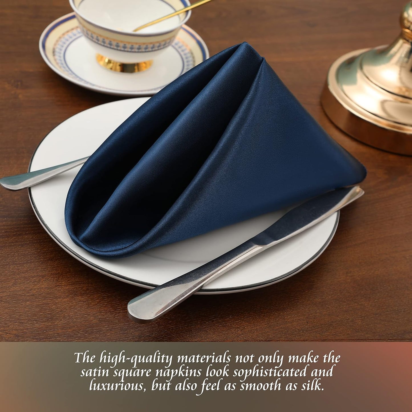 Manyshofu 50 Pieces Navy Blue Satin Napkins - 12x12 Inches Cloth Napkins, Square Satin Fabric Napkin Set - Elegant & Smooth Table Napkins for Wedding Dinner Party Lunch Banquet Decoration