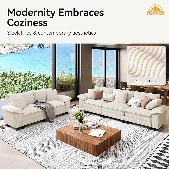 SUNSHINE VALLEY 3 Piece Living Room Sofa Furniture Set, Oversized Corduroy 2 - Image 8