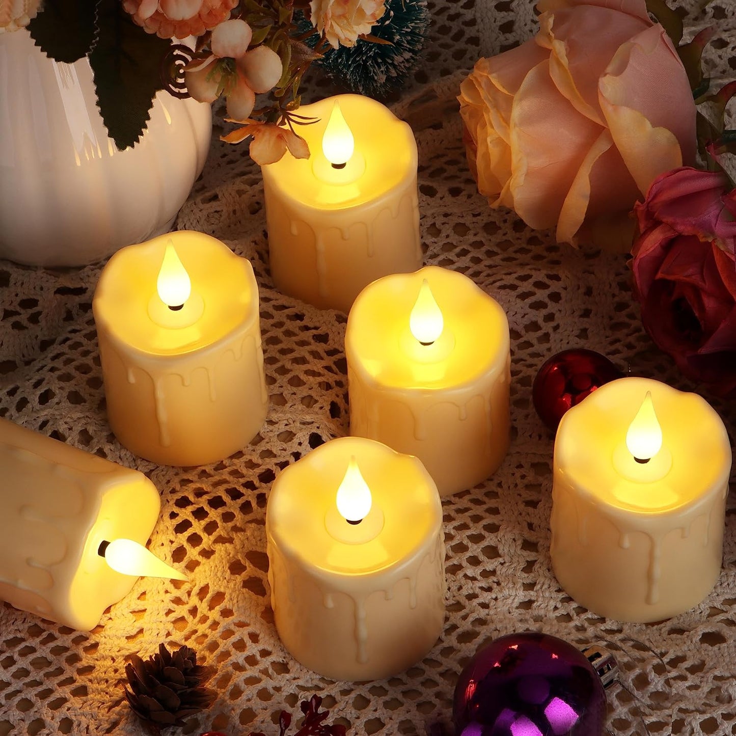 FREEPOWER Rechargeable Flameless LED Votive Candles with Timer Remote - 2'' x 3'' Waterproof Flickering Tealights Candle - Battery Operated Pillar Candles for Wedding, Party and Holiday Decor - 6PCS