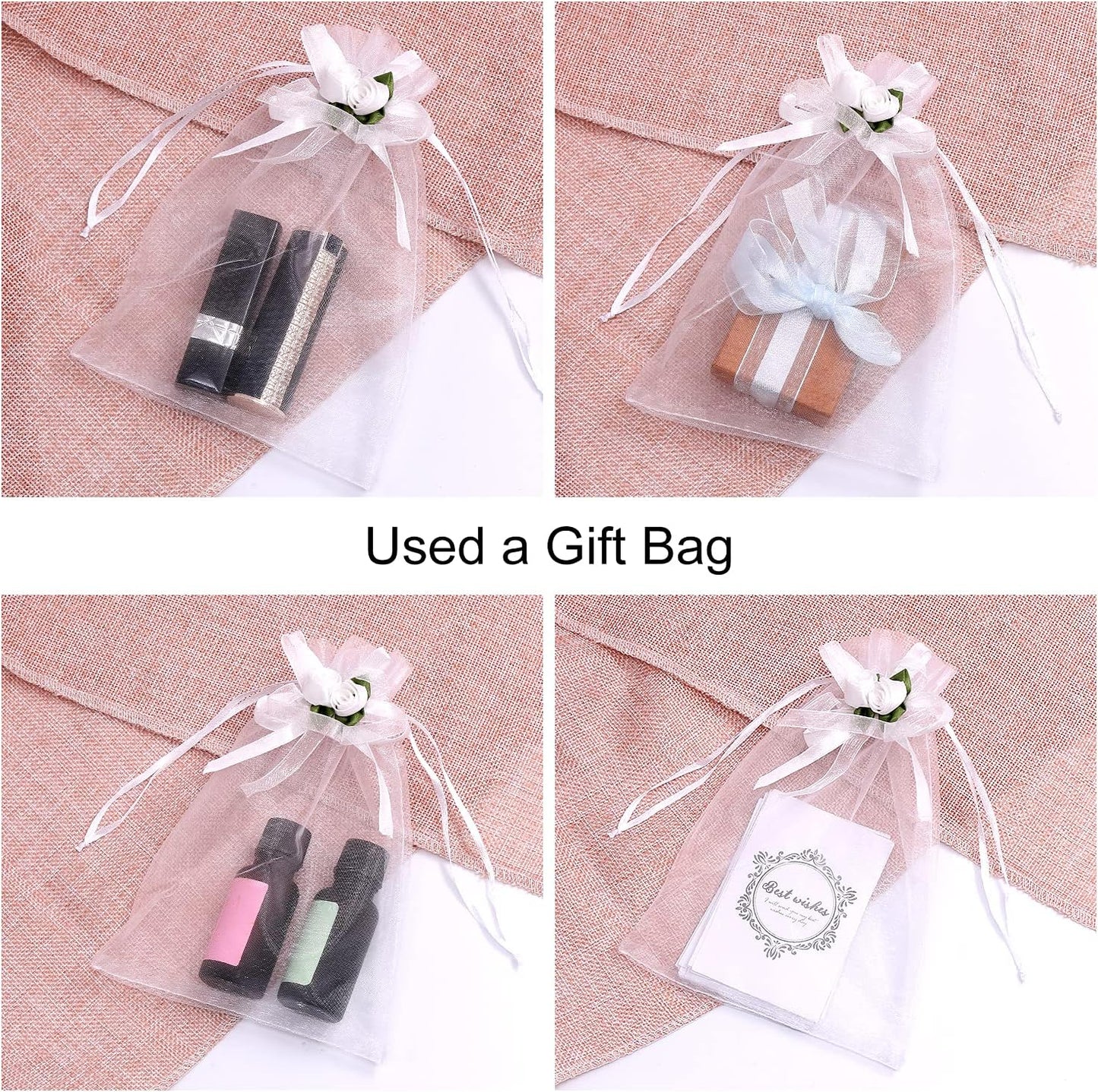 SumDirect Rose Organza Gift Bags - 50Pcs 5x7 inch White Wedding Favor Gift Bags, Jewelry Pouches with Drawstring for Party Wedding Christmas Valentine