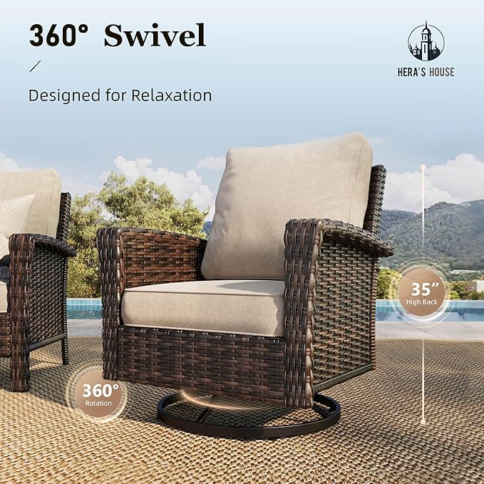 HERA’S HOUSE Wicker Patio Furniture Set, High Back Swivel Chairs - Image 4
