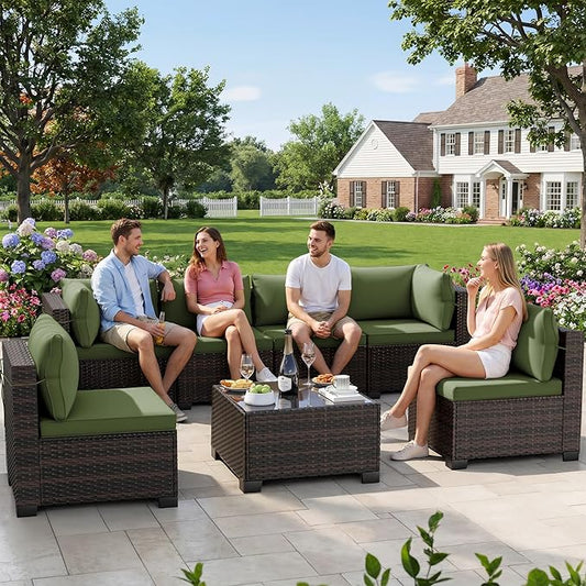 LEVELEVE 7 Pieces Outdoor Patio Furniture Sets, Rattan Conversation Sectional by Enjoyyourlife