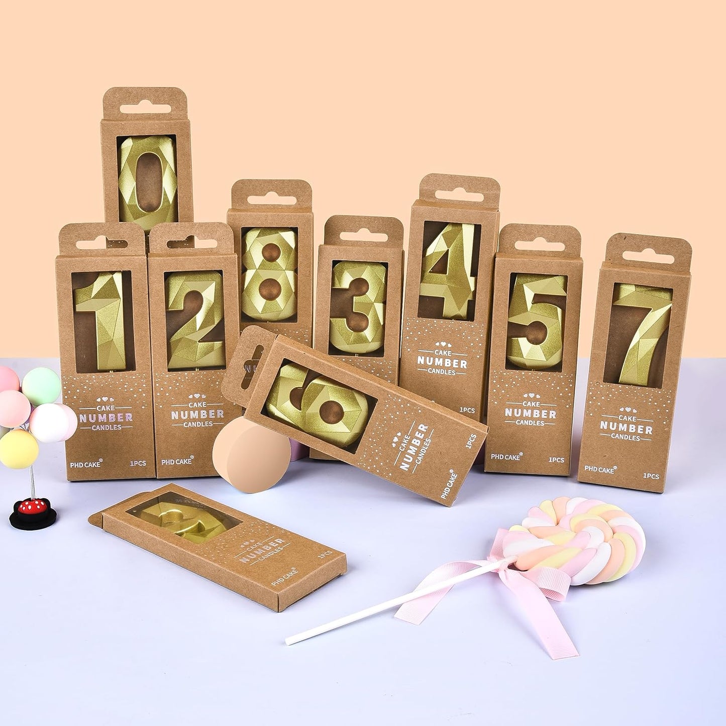 PHD CAKE 2.76 Inch Crystal Gold 4 Number Birthday Candles, Gold Number Candles, Cake Number Candles, Party Celebration