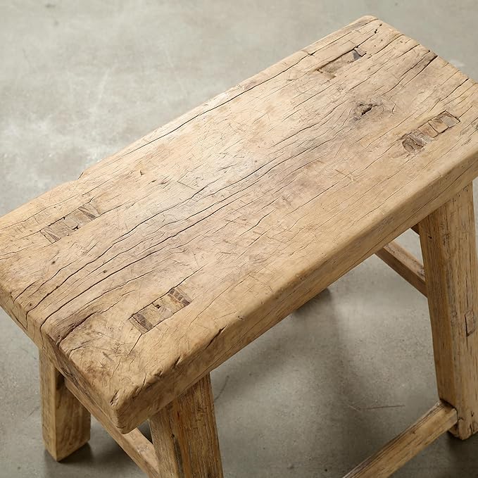 Artissance Rustic Wooden Stool – Handmade Reclaimed Wood Stool, Vintage - Image 4