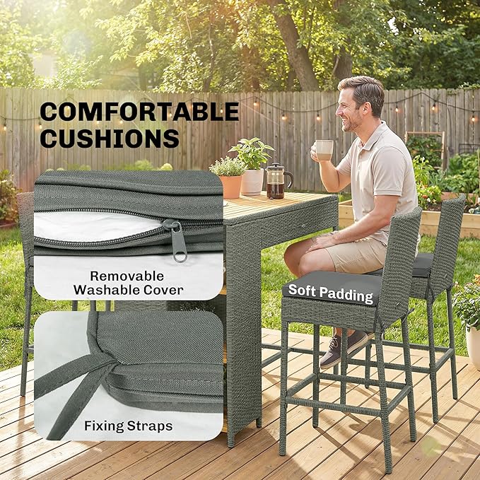 Outsunny 5 Piece Outdoor Bar Set, Wicker Outdoor High Top Table and Chairs - Image 6