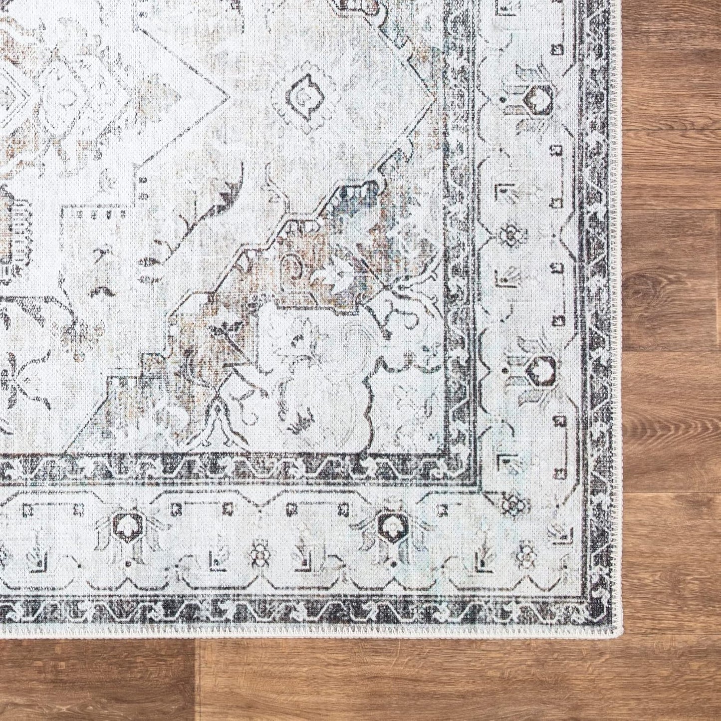 Bloom Rugs Washable Non-Slip 8' x 10' Rug - Brown/Beige/Charcoal Traditional Area Rug for Living Room, Bedroom, Dining Room, and Kitchen - Exact Size: 8' x 10'