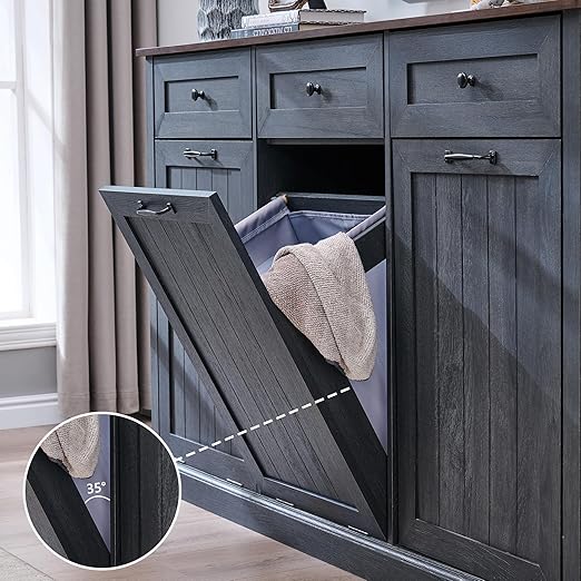 IFGET Triple Tilt Out Trash Can Cabinet, 20 Gallon Farmhouse Laundry Hamper - Image 6