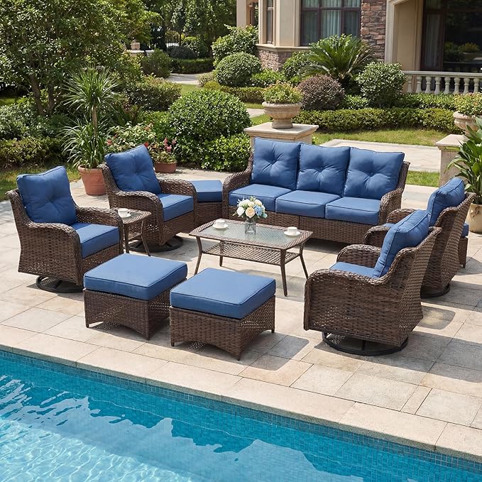 Patio Furniture Set, High Back Rattan Sofa & Swivel Rocker Chairs, Weather by SAILARYPatioFurniture