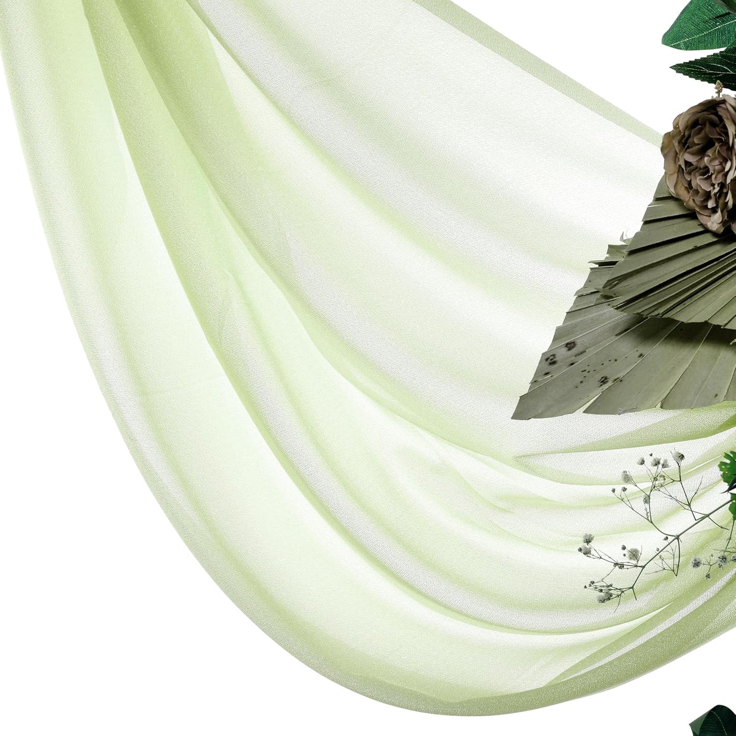 VDS Pack of 2 Panel (30 Inch X 30 Feet) Wedding Arch Draping Fabric Sheer Chiffon Fabric Drapery for Wedding Ceremony Reception Swag Backdrop Canopy Chuppah ARBO Altars Decoration (Sage Green)