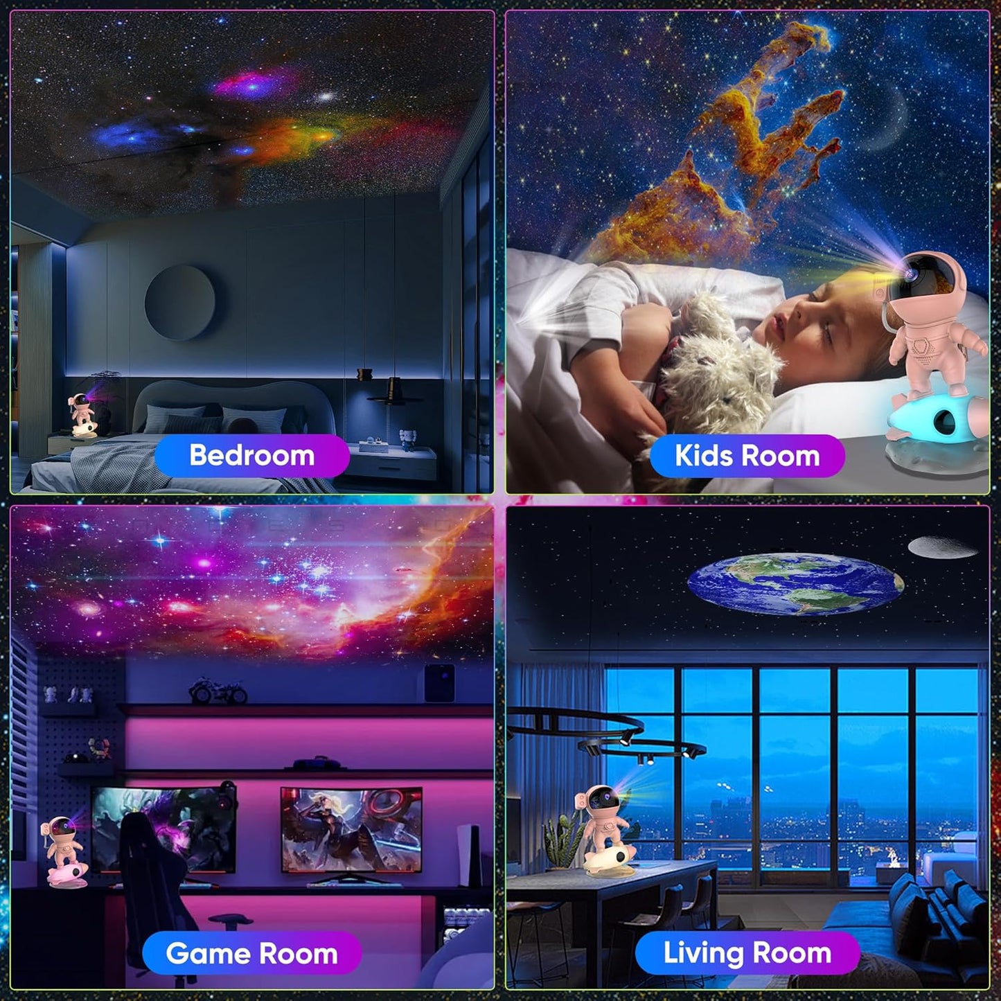 Star Projector, Astronaut Galaxy Projector for Bedroom, 12 in 1 HD Planetarium Projector with Timer & Rocket Night Lights, 360° Rotating Galaxy Star Night Light Projector for Kids Gifts