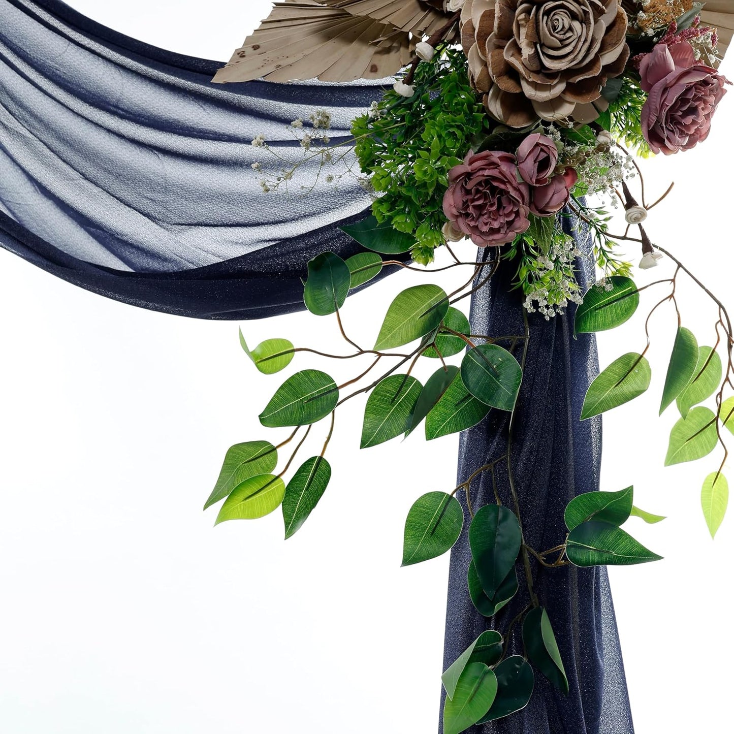 VDS Pack of 2 Panel (30 Inch X 100 Feet) Wedding Arch Draping Fabric Sheer Chiffon Fabric Drapery for Wedding Ceremony Reception Swag Backdrop Canopy Chuppah ARBO Altars Decoration (Navy Blue)