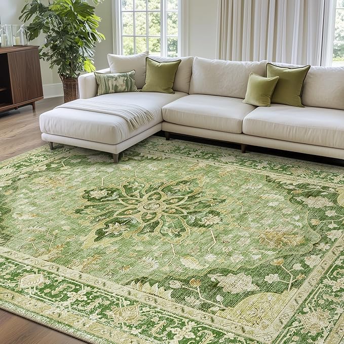 RELEANY Area Rugs 9'x12' Washable Non-Slip, Floral Vintage Distress Print - Image 2
