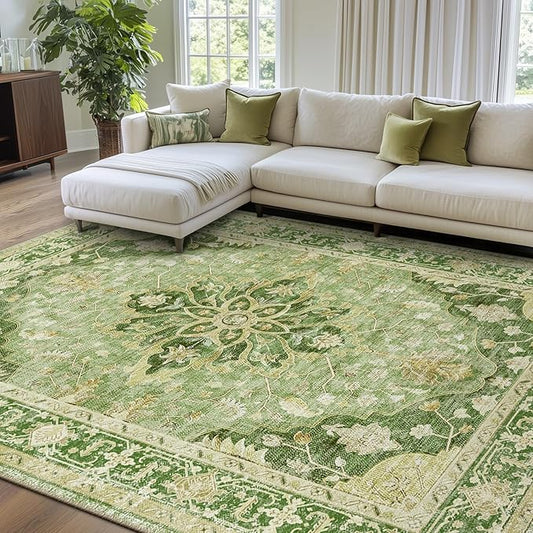 RELEANY Area Rugs 7'x9' Washable Non-Slip, Floral Vintage Distress Print by RELEANY
