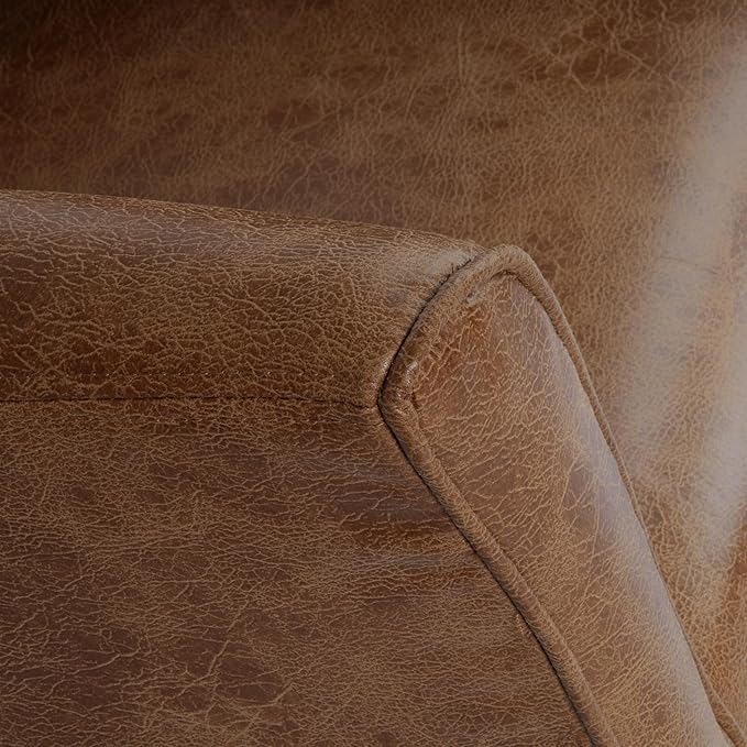 HomePop Modern Barrel Accent Chair, Distressed Brown Faux Leather - Image 9