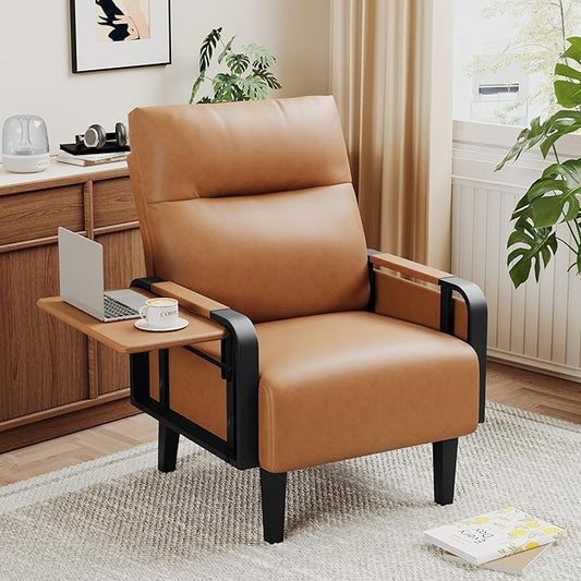 Andeworld Modern Brown Accent Chair, PU Leather Upholstered Armchair Side Chair by Andeworld