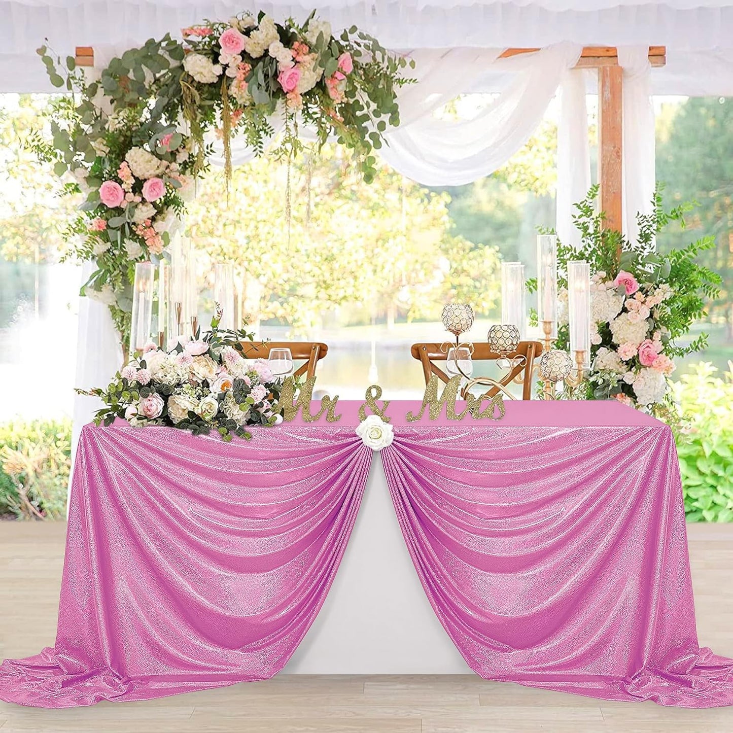 Fitable 2 Pack Pink Sequin Tablecloth for Parties 90x156 Inch - Sparkle Glitter Table Cloth Laser Rectangle Overlay for Wedding Baby Shower Ceremony Birthday Holiday Banquet