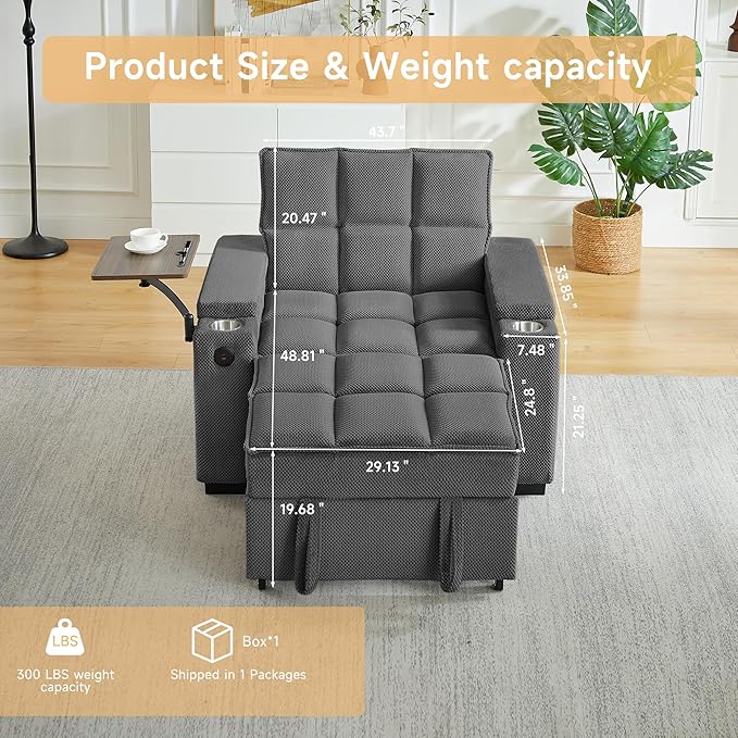 Auvsoce 3-in-1 Folding Convertible Sofa Bed Set of 2, Sleep Couch - Image 2
