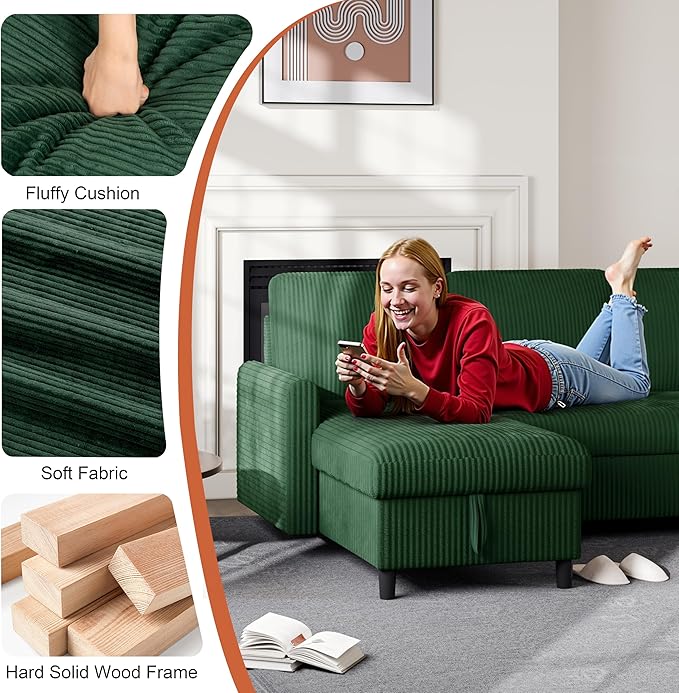 Vongrasig Pull Out Couch, 2 in 1 Sectional Sleeper Sofa Bed - Image 8