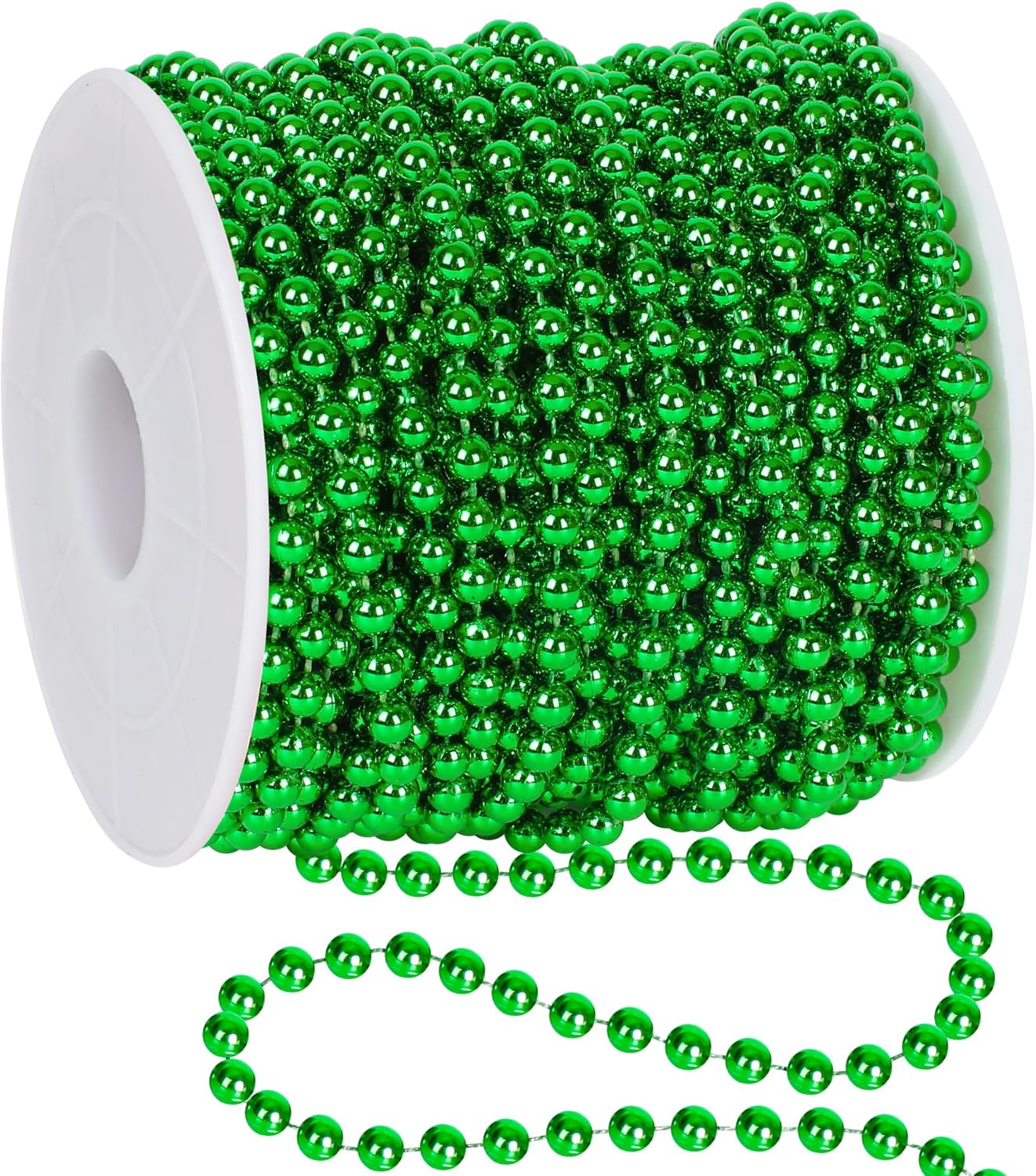 100 Feet Christmas Bead Garland,Plastic Garland Tree Decoration,Hanging Beads Strands Chain Beaded Garlands for Home Mantle Fireplace Wreath DIY Decor Supplies (Green)