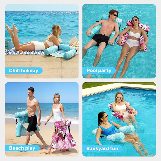SLOOSH Inflatable Pool Floats Adult, 2 Packs Floating Lounge Chairs, Blow up - Image 7