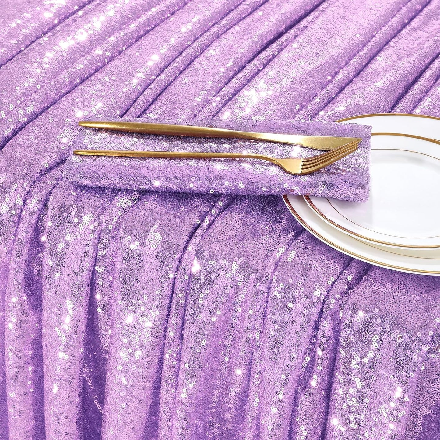 QueenDream Lilac Sequin Tablecloth 60"x102" Mermaid Tablecloth Lavender Glitter Tablecloth for Wedding Birthday Baby Shower Mermaid Decorations