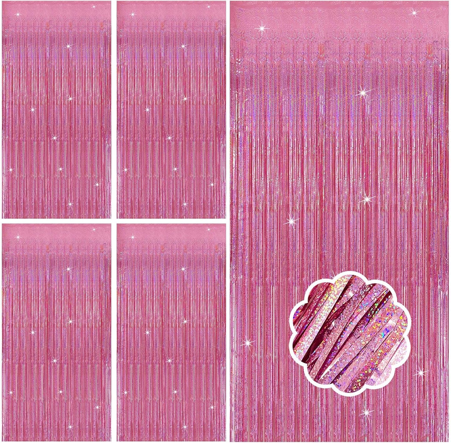 5 Pack Pink Tinsel Foil Fringe Curtains Tinsel Backdrop Sparkly Curtains Party Streamers for Valentines Bachelorette Holiday New Year Eve Celebrations Birthday Party