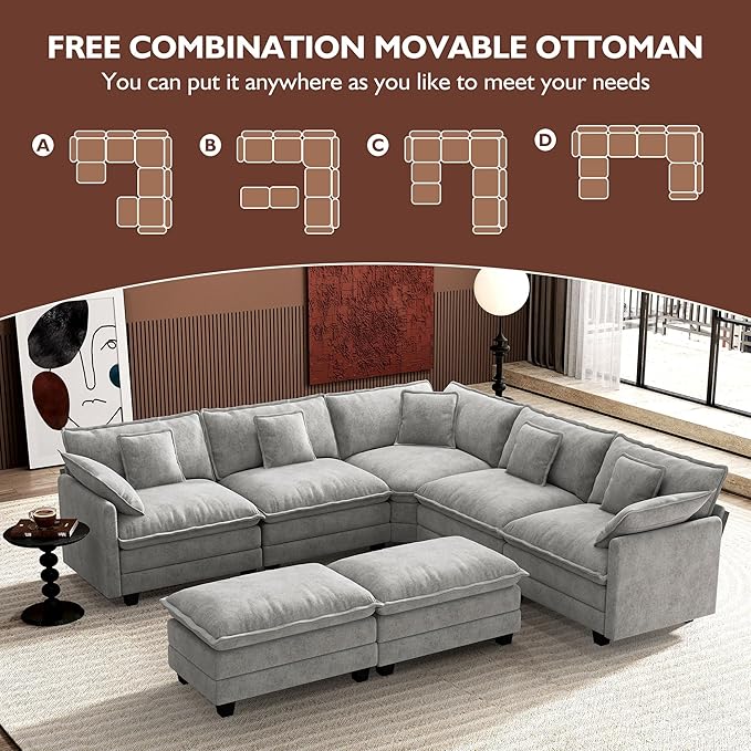Ihanherry 114" V-Shaped Modern Sofa Modular Sectional Cloud Couch - Image 7