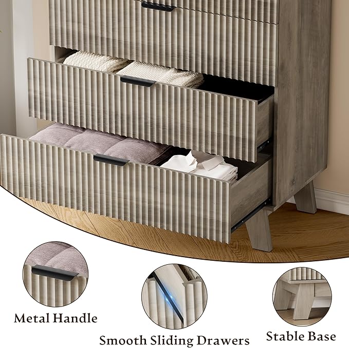 BORNOON 39" Tall Dresser for Bedroom, 4-Drawer Fluted Chest of Drawers - Image 5