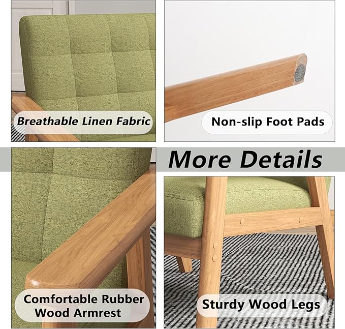 Modern Accent Chair with Wooden Table, Upholstered Linen Fabric Leisure Side - Image 6