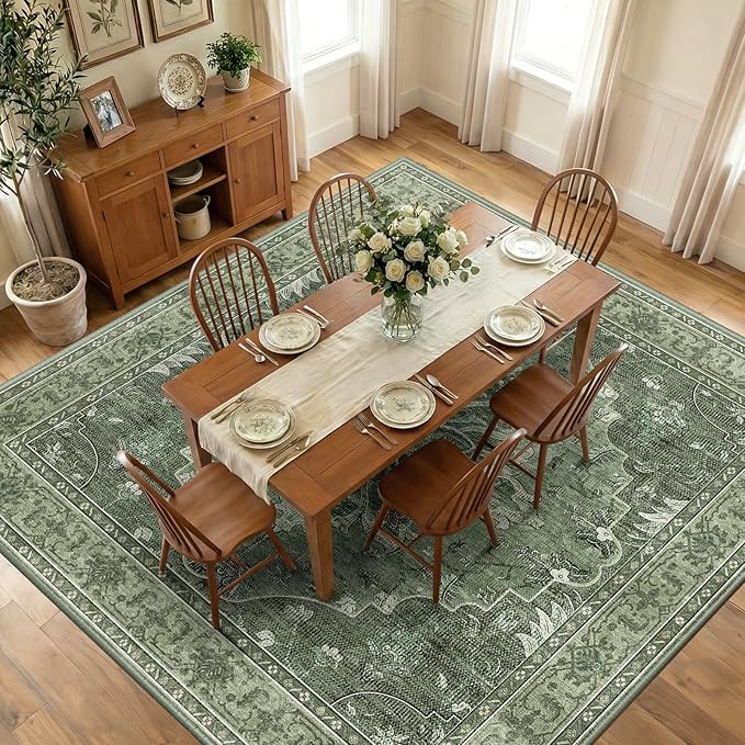 RELEANY Area Rugs Square 10ft Washable Non-Slip, Floral Vintage Distress Print by RELEANY