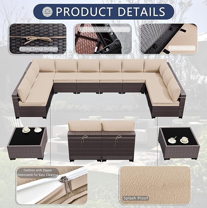 Outdoor Patio Furniture Set, 14 Pieces Outdoor Sectional Furniture Patio Sofa - Image 4