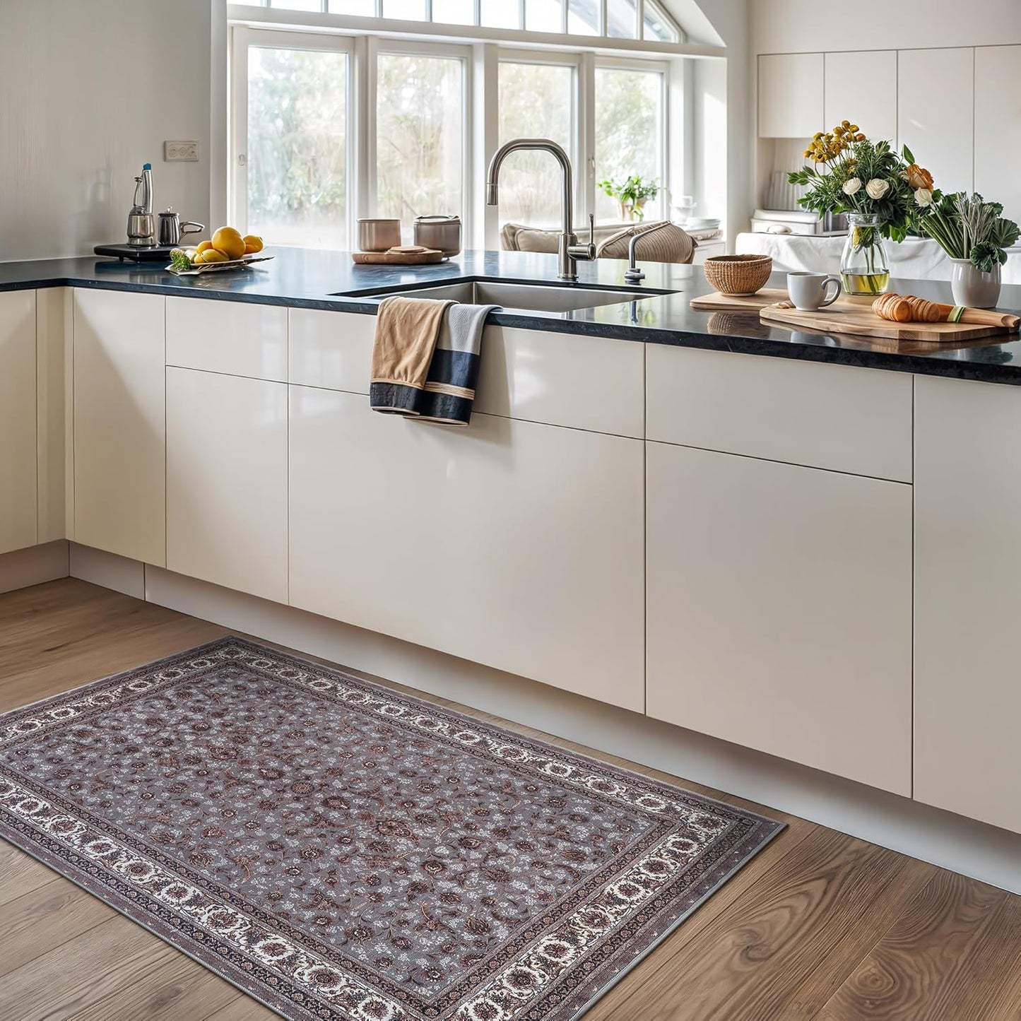 Bloom Rugs Washable Non-Slip 3' x 5' Rug - Slate Gray Traditional Oriental Area Rug for Living Room, Bedroom, Dining Room, and Kitchen - Exact Size: 3' x 5'